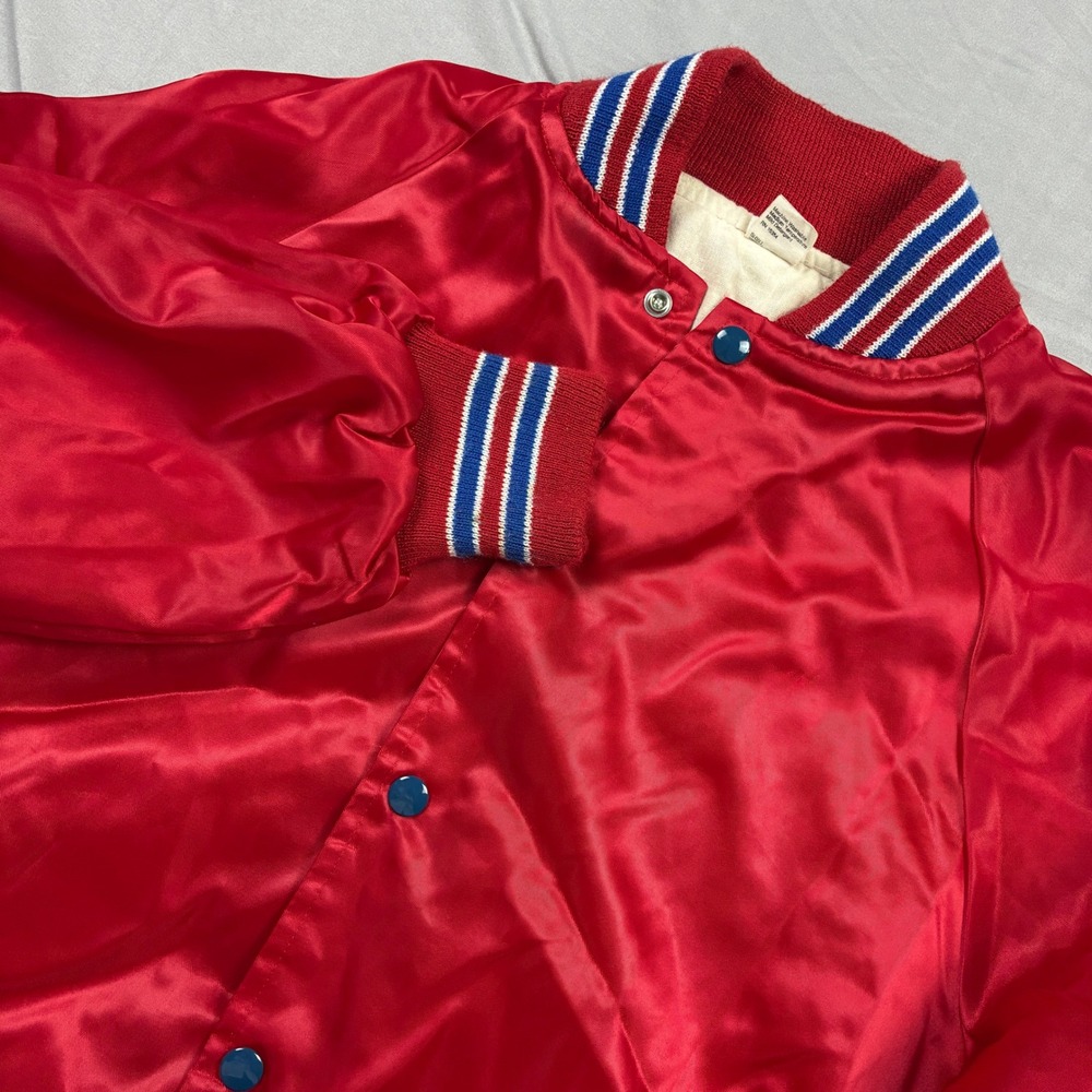 VTG Satin Varsity Bomber Jacket Mens Medium Red T-307 USA Made Retro Sport 90s